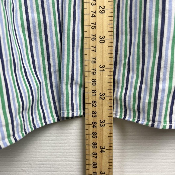 Tommy Hilfiger Shirt Mens 17.5 34/35 Green Blue Stripe Button Down Regular Fit - Picture 7 of 7